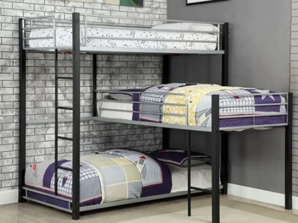 Aprodz Pasquale IndusTrial Style Triple Decker Metal Bunk Bed (Metal - Black And Silver)